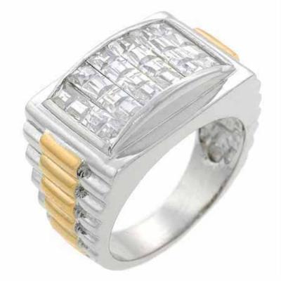 Sterling Silver & Rose Gold Overlay Two Tone Designer Inspired CZ Bold Mens Ring