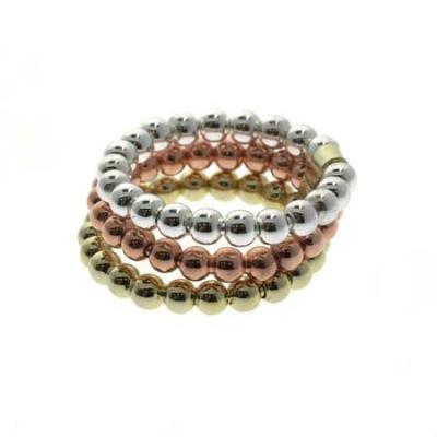 Sterling Silver Tri Color Beaded Three Ring Set Size 7