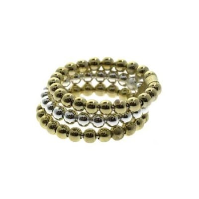 18K Gold over Sterling Silver Two Tone Beaded Three Ring Set Size 7
