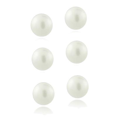 Sterling Silver White Freshwater Cultured Pearl 6mm Stud Earring, Set of 3
