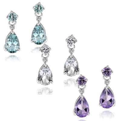 Sterling Silver 10.2ct Amethyst, Blue Topaz, White Topaz & Diamond Accent Teardrop Earrings Set