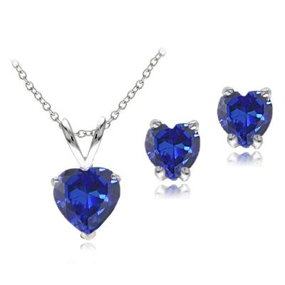 Sterling Silver 2.55ct Created Sapphire Heart Solitaire Pendant & Stud Earrings Set