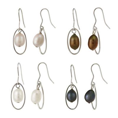 Sterling Silver 4-Pair Multi Color Freshwater Cultured Pearl Dangle Earrings