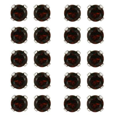 Sterling Silver 6.6ct Garnet 4mm Stud Earrings, Set of 10