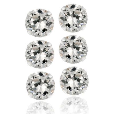 Sterling Silver 6.3ct White Topaz 6mm Stud Earrings, Set of 3