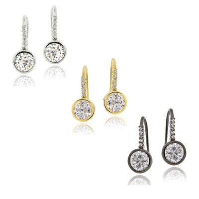 Sterling Silver Tri-Color 3-Pair CZ Drop Earrings Set