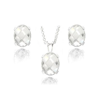 Sterling Silver  4.5ct White Topaz Oval Solitaire Necklace & Stud Earrings Set