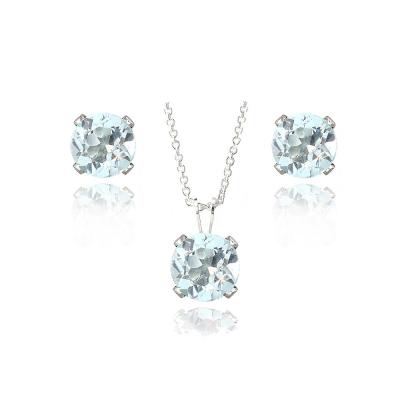 Sterling Silver 3ct Blue Topaz Solitaire Necklace & Earrings Set