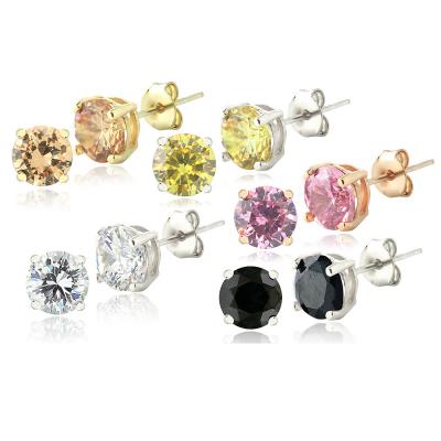 Set of Five Colors of Diamonds CZ Stud Earrings