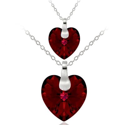 Sterling Ruby Swarovski Elements Mother Daughter Heart Pendant Set
