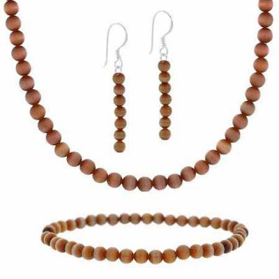 Sterling Silver Brown Cats Eye Beaded Dangle Earring Stretch Bracelet Necklace 15-19' Set