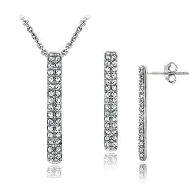 Silver Tone Swarovski Elements Line Drop Earrings & Necklace Set