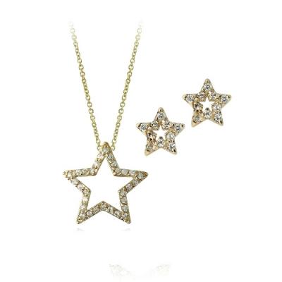 18K Gold over Sterling Silver CZ Open Star Necklace & Earrings Set