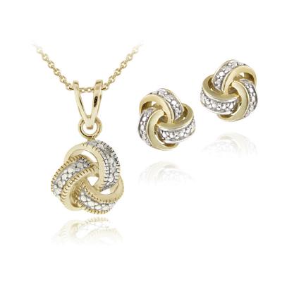 Gold Tone Diamond Accent Love Knot Necklace & Earrings Set