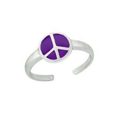 Sterling Silver Purple Enamel Peace Sign Toe Ring