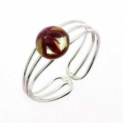 Sterling Silver Three Band Glass Pink Flower Toe Ring