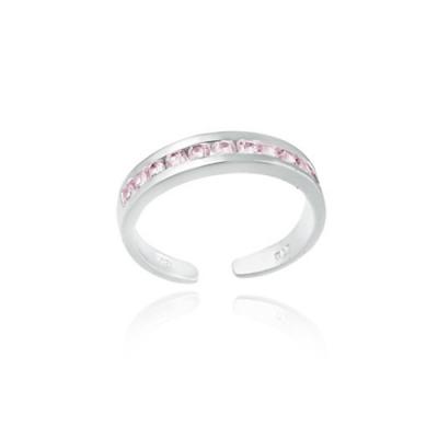 Sterling Silver Toe Ring with Channel Set Pink CZ