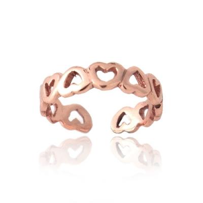 18K Rose Gold Over Sterling Silver Filigree Open Hearts Toe Ring