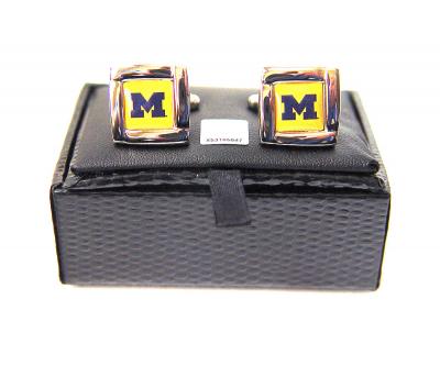 NCAA Michigan Wolverines Square Cufflinks With Square Shape Engraved Logo Design Gift Box Set