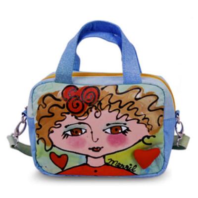 BrightFaces Blond Girl Colorful hand Painted Shoulder Tote Bag - Small w/ Clip - On Shoulder strap And Fabric carry Handles