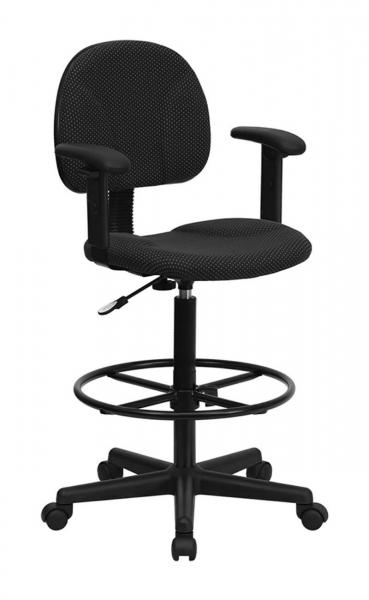 Flash Furniture Black Patterned Fabric Multi-Functional Ergonomic Drafting Stool with Arms (Adjustable Range 26-30.5H or 22.5-27H)