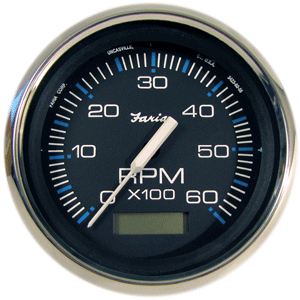 Faria Chesapeake Black SS 4' Tachometer w/Hourmeter - 6,000 RPM (Gas - Inboard)