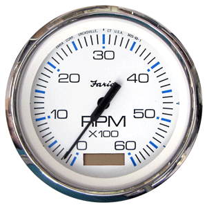 Faria Chesapeake White SS 4' Tachometer w/Hourmeter - 6,000 RPM (Gas - Inboard)