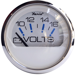 Faria Chesapeake White SS 2' Voltmeter (10-16 VDC)
