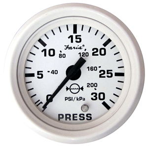 Faria Dress White 2' Water Pressure Gauge (30 PSI)