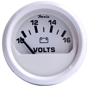 Faria Dress White 2' Voltmeter (10-16 VDC)