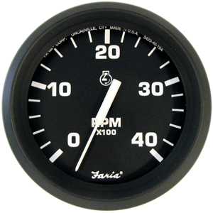 Faria Euro Black 4' Tachometer - 4,000 RPM (Diesel - Mechanical Takeoff & Var Ratio Alt)