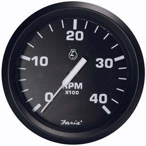 Faria Euro Black 4' Tachometer - 4,000 RPM (Diesel - Magnetic Pick-Up)