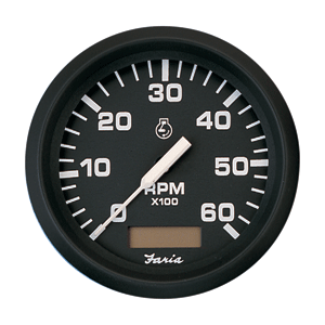 Faria Euro Black 4' Tachometer w/Hourmeter - 6,000 RPM (Gas - Inboard)