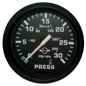 Faria Euro Black 2' Water Pressure Gauge (30 PSI)