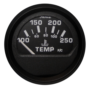 Faria Euro Black 2' Water Temperature Gauge (100-250°F)