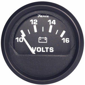 Faria Euro Black 2' Voltmeter (10-16 VDC)