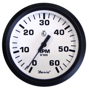 Faria Euro White 4' Tachometer - 6,000 RPM (Gas - Inboard & I/O)