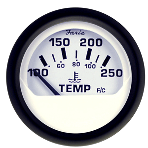 Faria Euro White 2' Water Temperature Gauge (100-250°F)