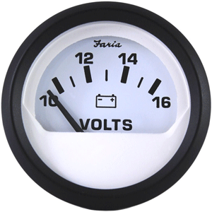 Faria Euro White 2' Voltmeter (10-16 VDC)