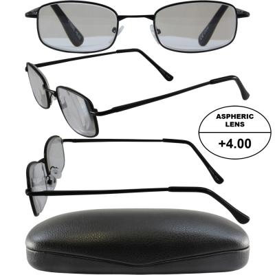 Mens High-Powered Reading Glasses: Matte Black Frame and Black Case +4.00 Magnification Aspheric Lenses