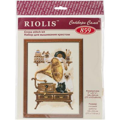RIOLIS Counted Cross Stitch Kit 7'X9.5'-Cat With Gramophone (15 Count)