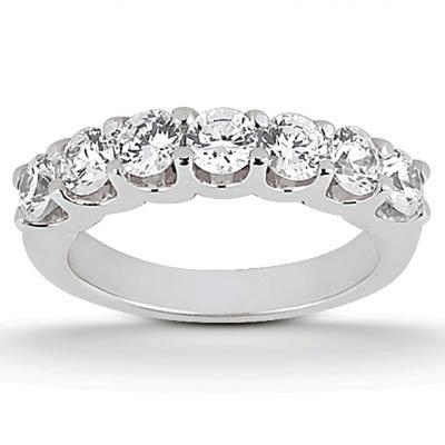 14k White Gold Diamond Scalloped Shared U Prong Setting Wedding Ring Band