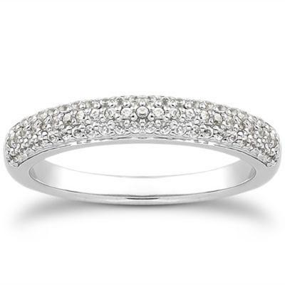 14k White Gold Triple Multi-Row Micro- Pave Diamond Wedding Ring Band