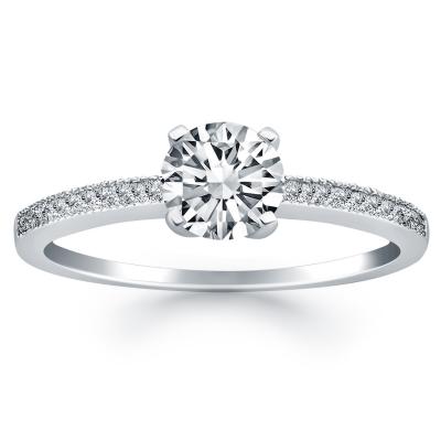 14k White Gold Classic Diamond Pave Solitaire Engagement Ring
