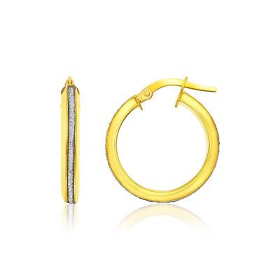 14k Two-Tone Gold Hoop Earrings with Glitter Center