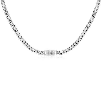 Sterling Silver Woven Necklace with White Sapphire Accents