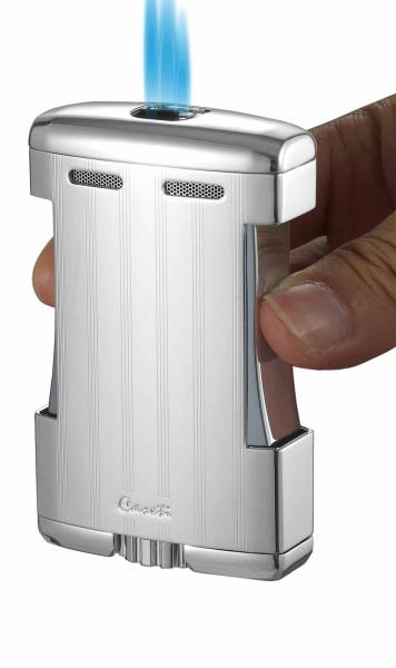 Caseti Sparta Triple Torch Flame Cigar Table Lighter - Chrome Lines
