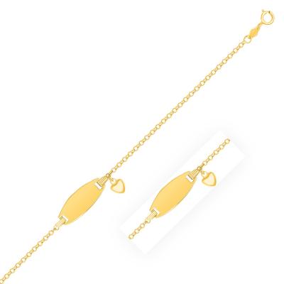 14k Yellow Gold Heart Accented Childrens Cable Chain ID Bracelet