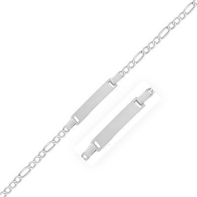 14k White Gold Figaro Chain Fancy Childrens ID Bracelet