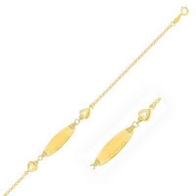 14k Yellow Gold Heart Station Fancy Childrens ID Bracelet